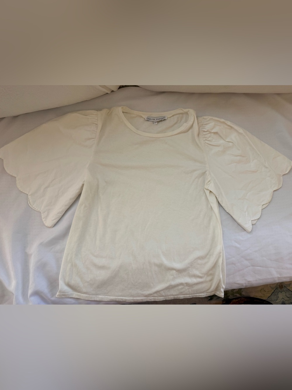 English Factory Ivory Scallop Flutter Sleeve Tee